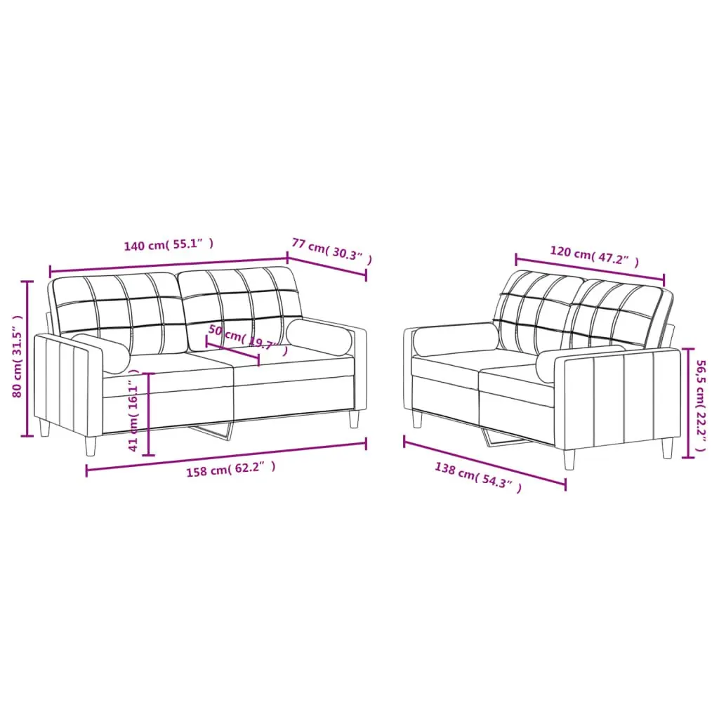 2 Piece Sofa Set in Grey Fabric