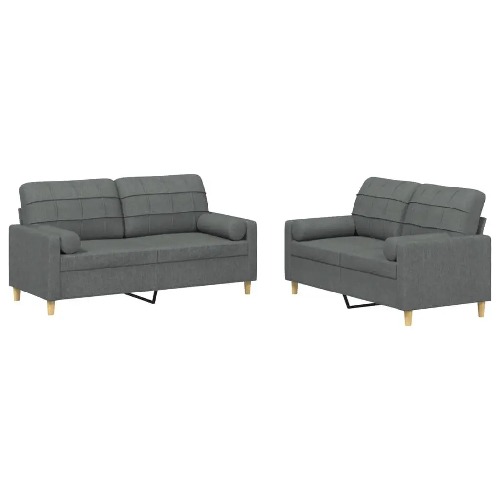 2 Piece Sofa Set Grey Fabric Couch Plywood and Metal Frame
