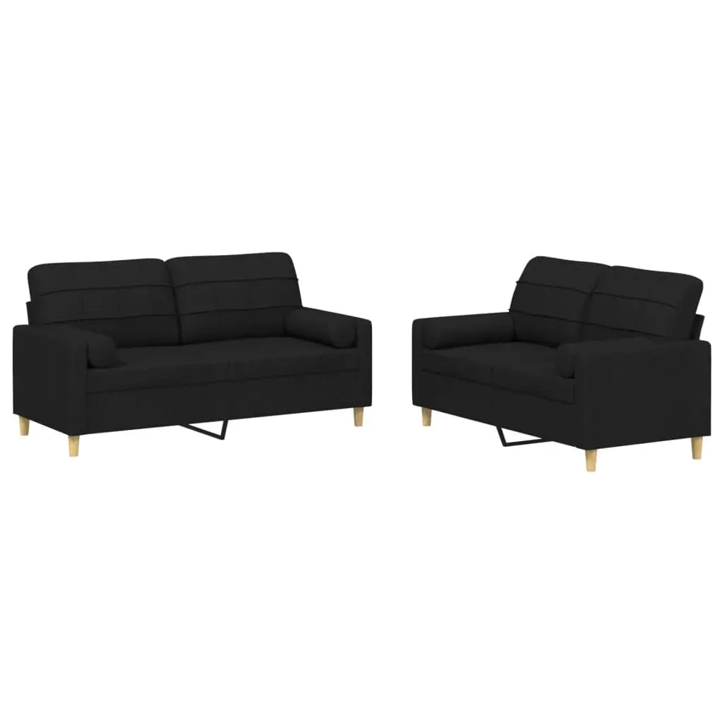 2 Piece Sofa Set Black Fabric Couch Durable Breathable Material Plywood and Metal Frame
