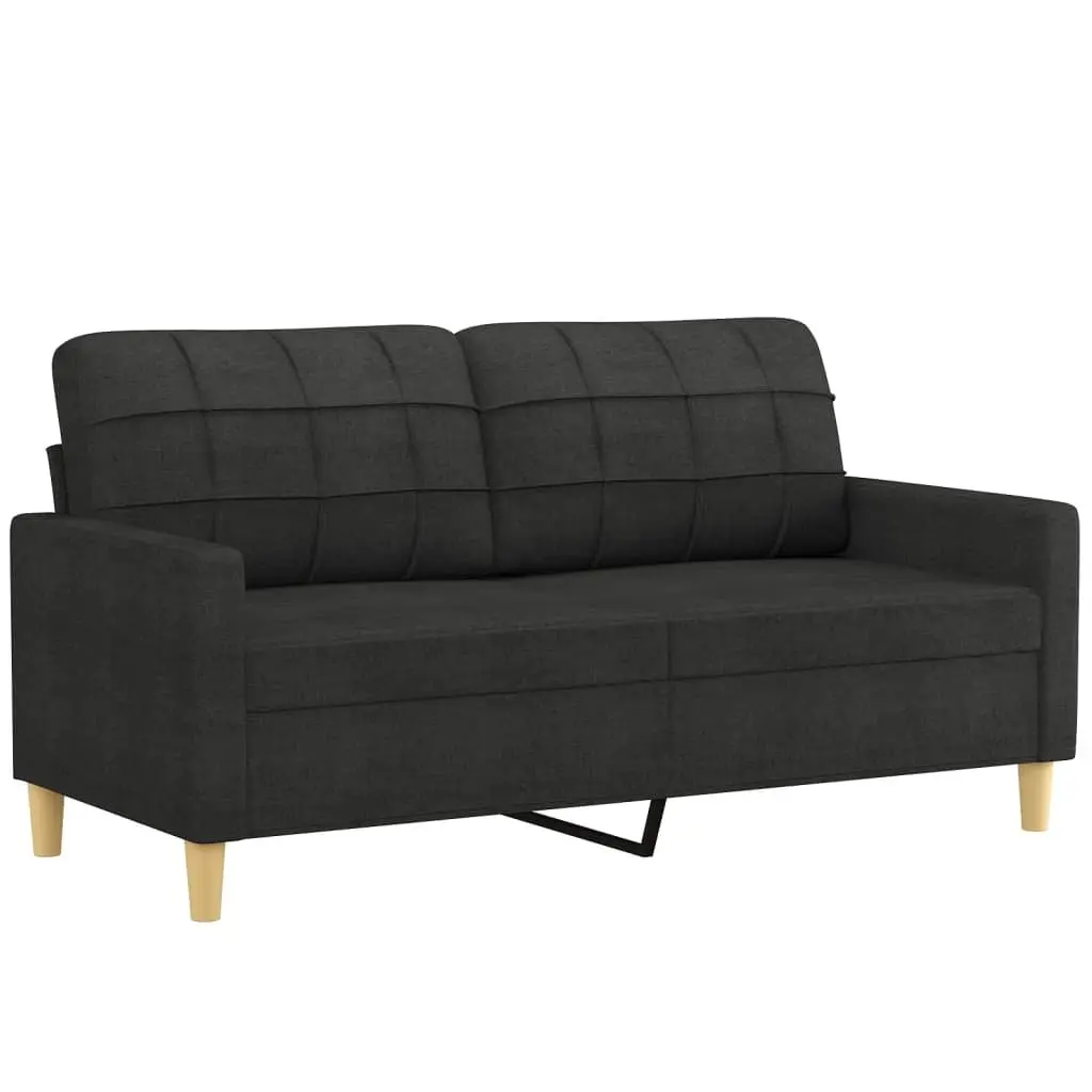 2 Piece Sofa Set Black Fabric Couch Durable Breathable Material Plywood and Metal Frame