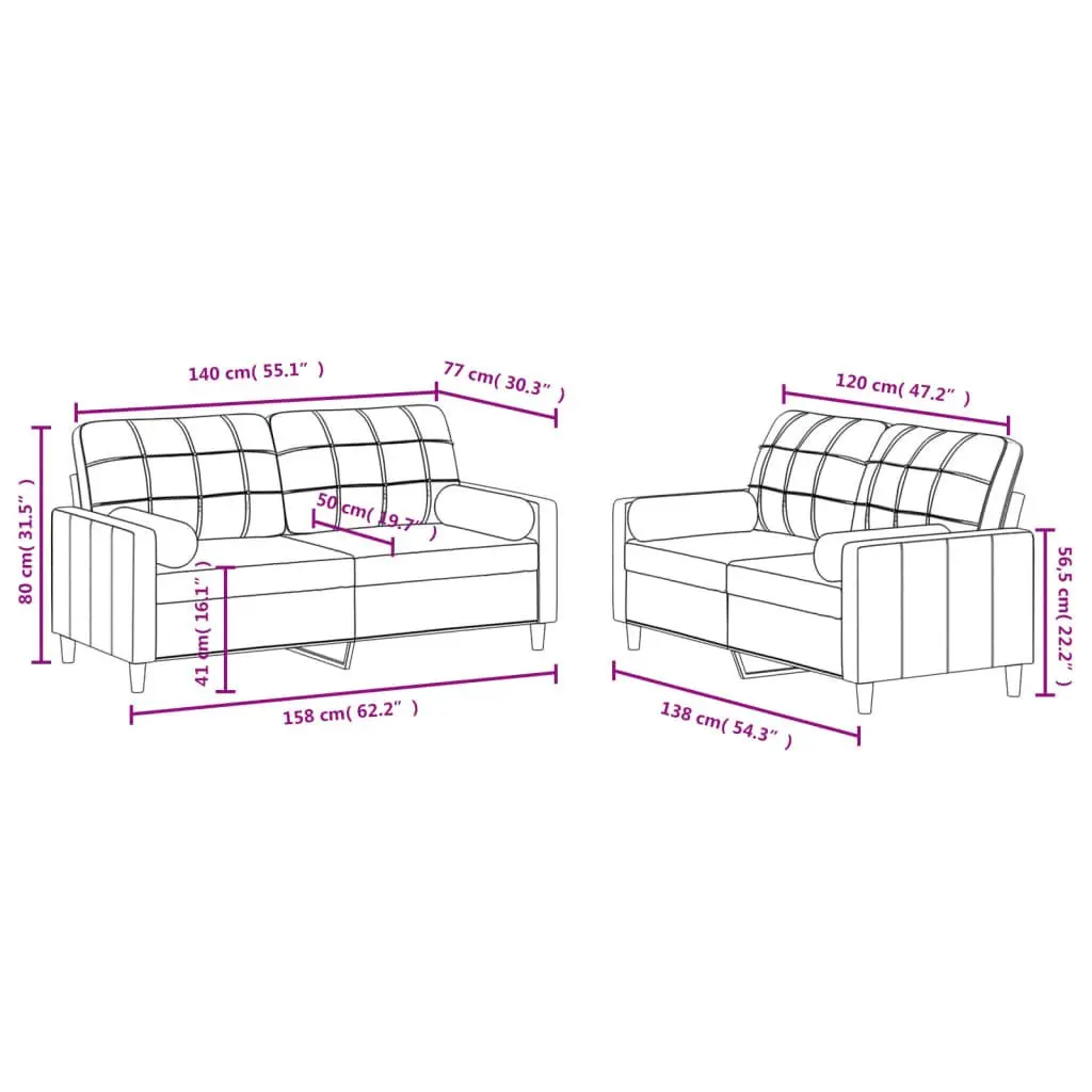 2 Piece Sofa Set Black Fabric Couch Durable Breathable Material Plywood and Metal Frame