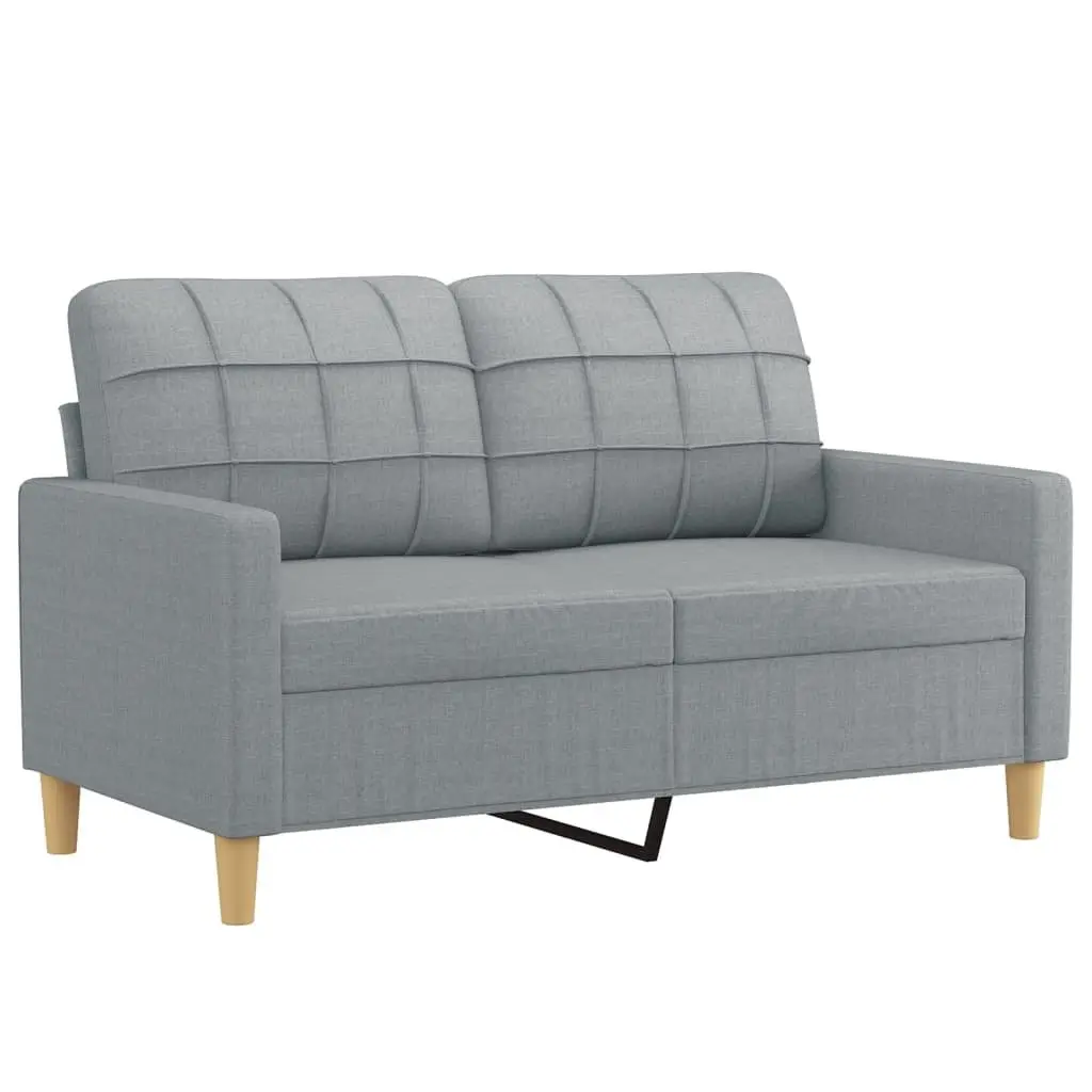3 Piece Sofa Set with Footstool and Pillows Grey Fabric Living Room Lounge Suite