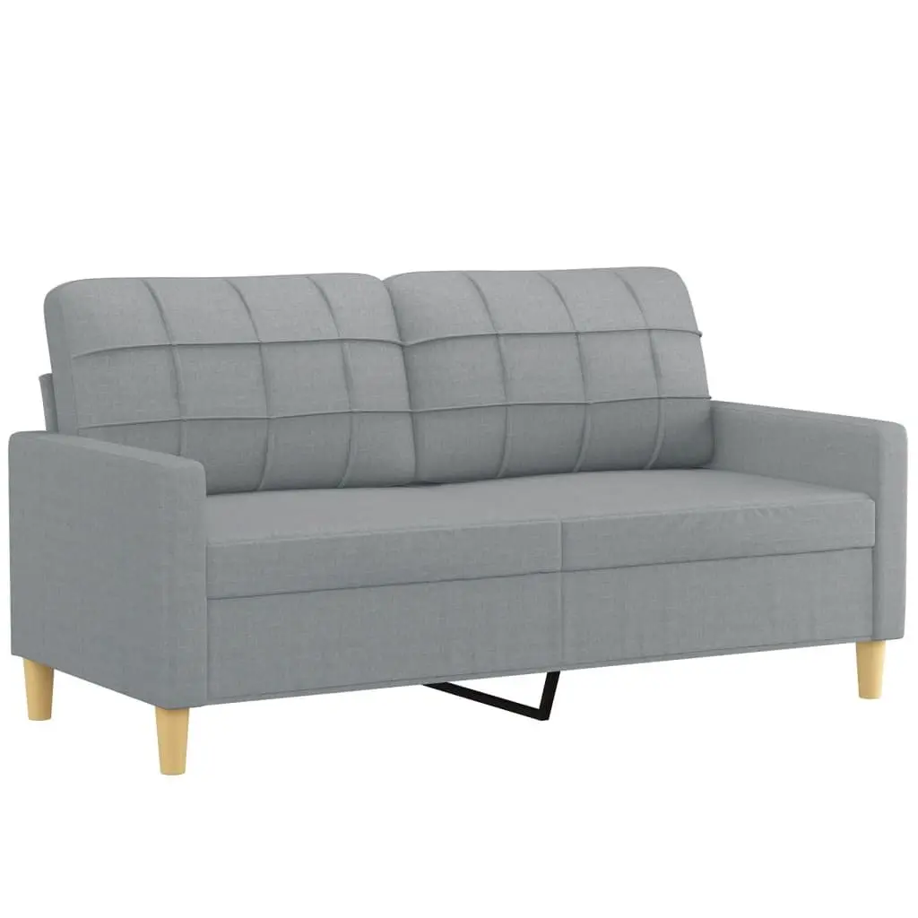 3 Piece Sofa Set with Footstool and Pillows Grey Fabric Living Room Lounge Suite