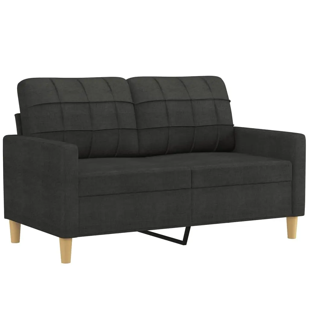 3 Piece Compact Lounge Suite Sofa Set with Black Fabric Upholstery Plywood and Metal Frame with Footstool and Decorative Pillows
