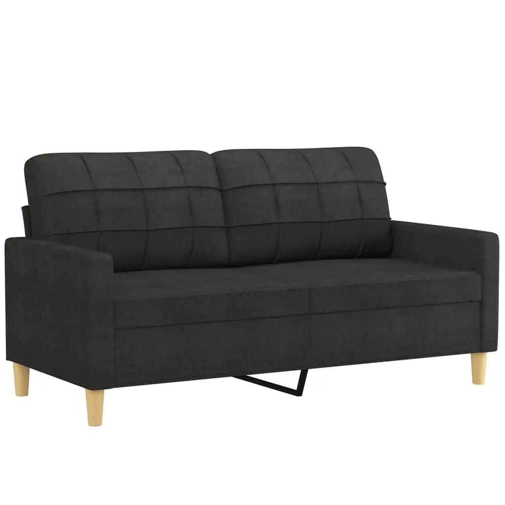 3 Piece Compact Lounge Suite Sofa Set with Black Fabric Upholstery Plywood and Metal Frame with Footstool and Decorative Pillows