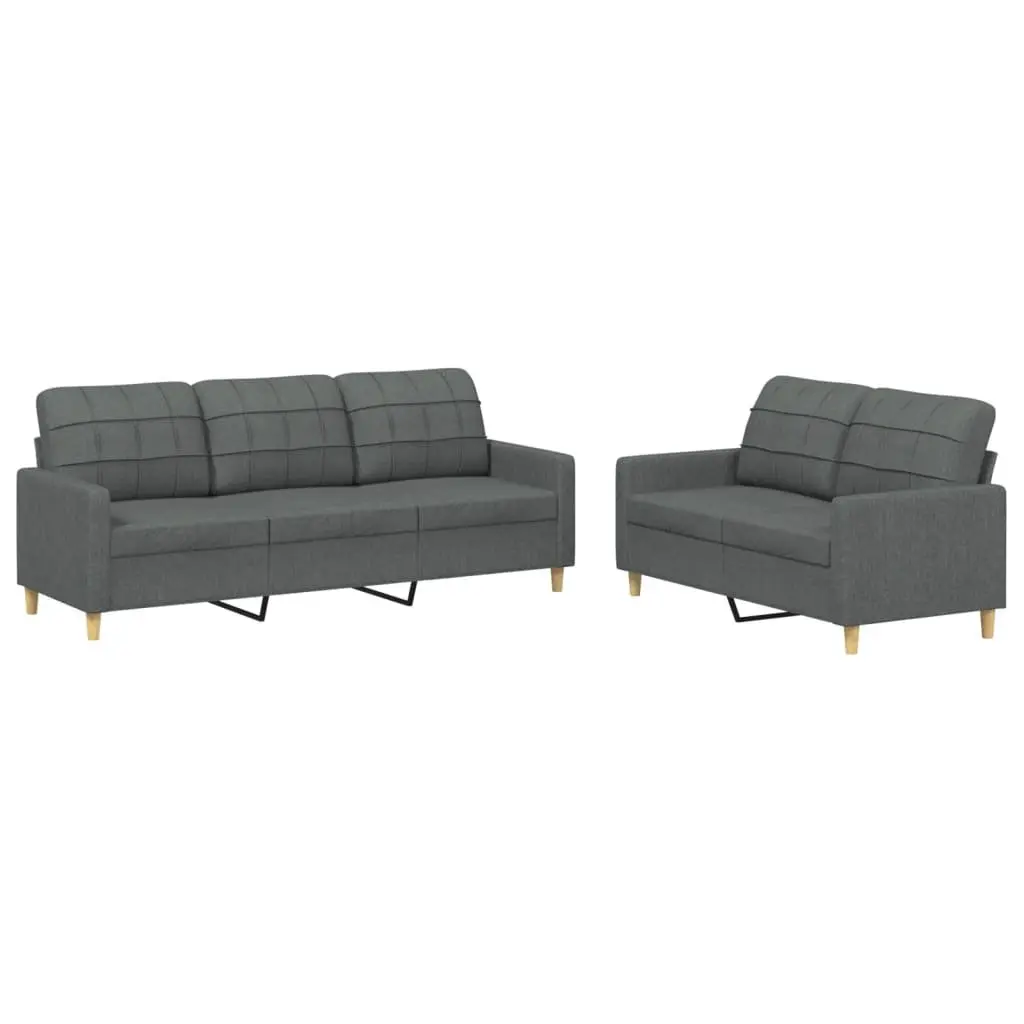 2 Piece Sofa Set Fabric Dark Grey Living Room Seating Lounge Suite Couch Armchair