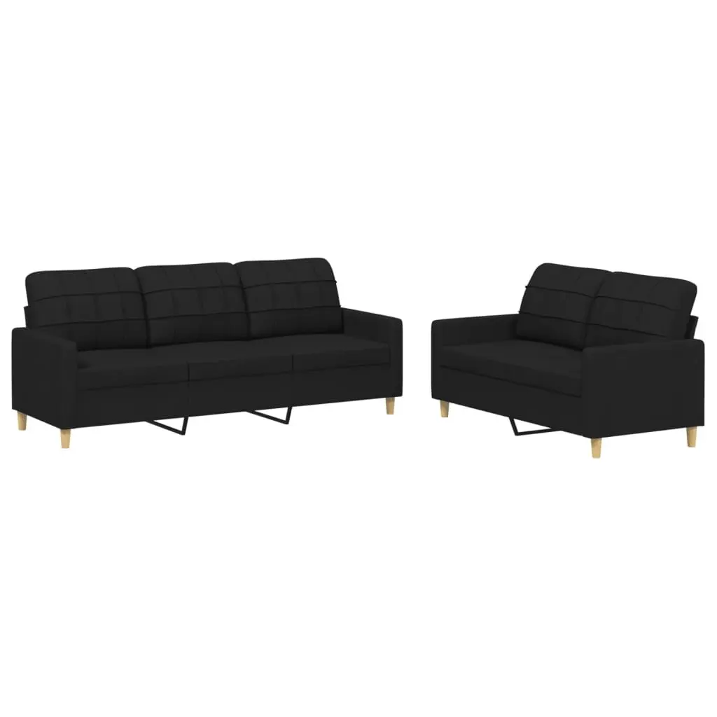2 Piece Sofa Set Fabric Black Living Room Furniture Lounge Seating