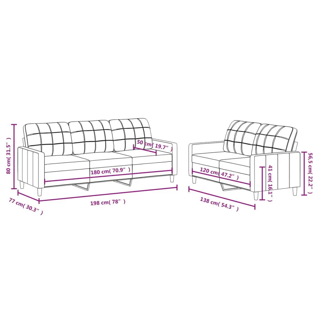 2 Piece Sofa Set Fabric Black Living Room Furniture Lounge Seating