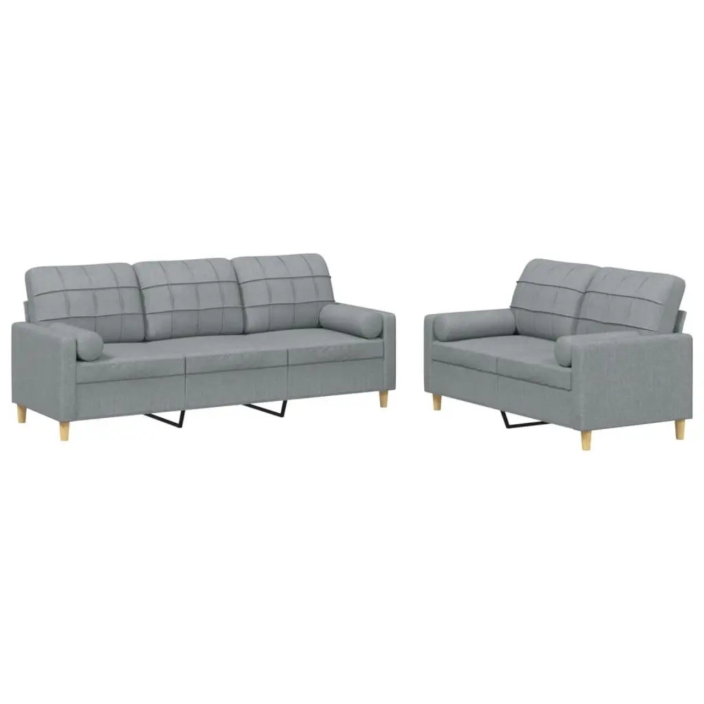 Sofa Set Fabric Grey 2 Piece Lounge Suite Couch