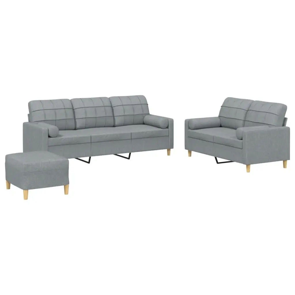 3 Piece Sofa Set Fabric Grey Living Room Furniture