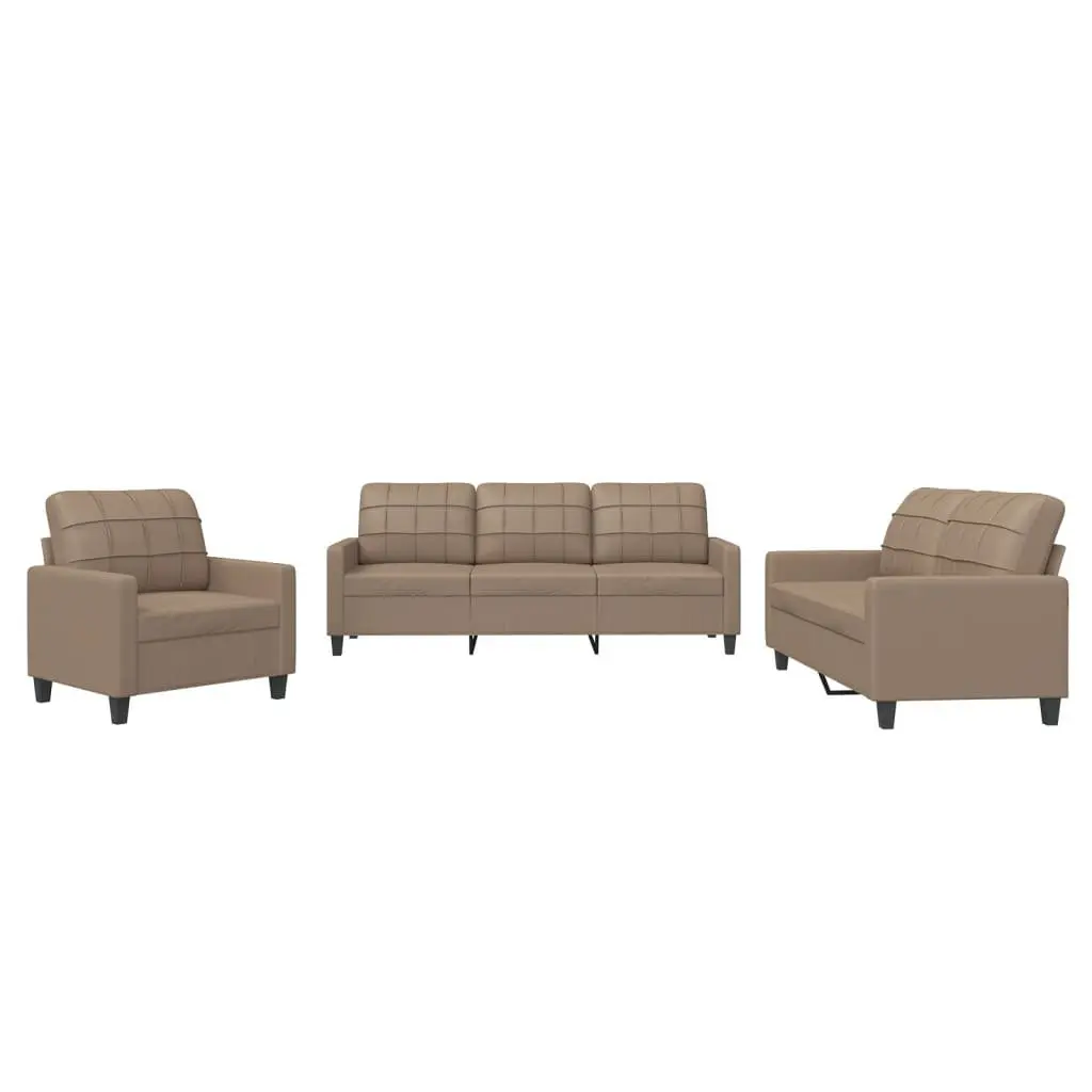 3 Piece Sofa Set Brown Faux Leather Living Room Furniture Lounge Seating Suite