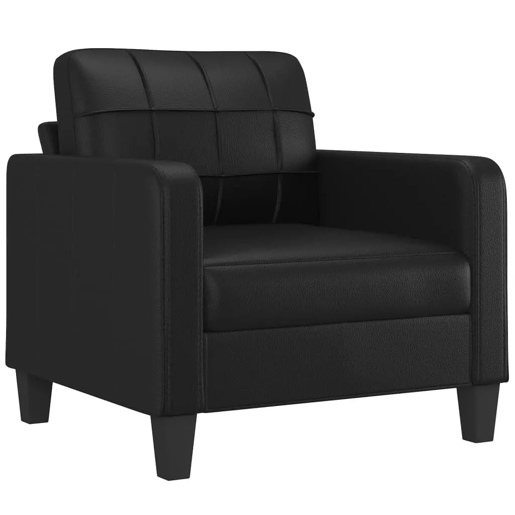 4 Piece Compact Sofa Set Black Faux Leather with Cushions and Footstool