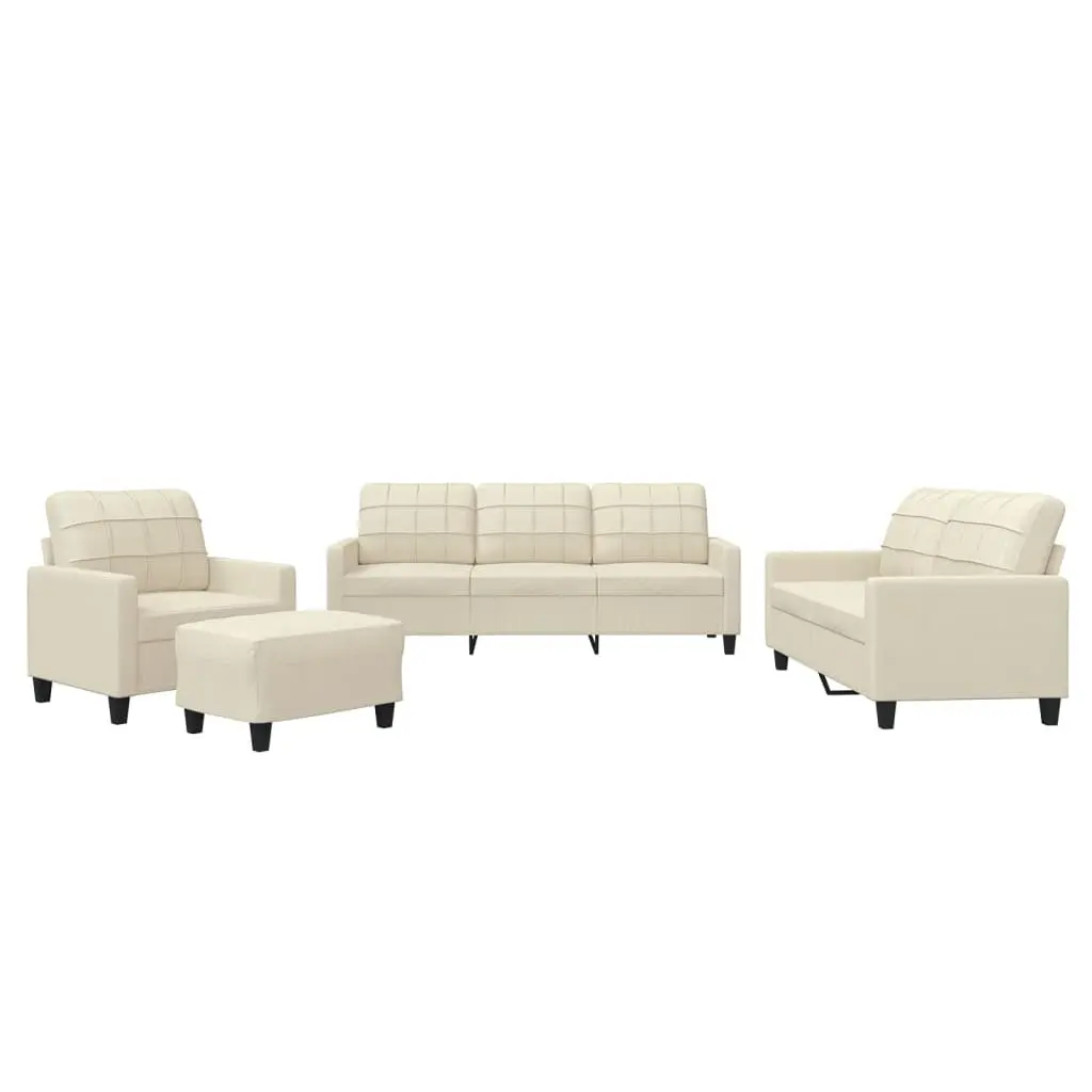 4 Piece Sofa Set Faux Leather Cream Living Room Furniture