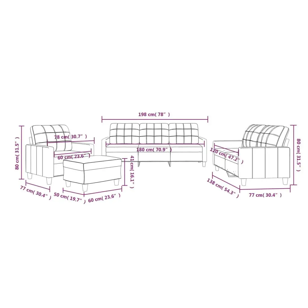 4 Piece Sofa Set Faux Leather Cream Living Room Furniture