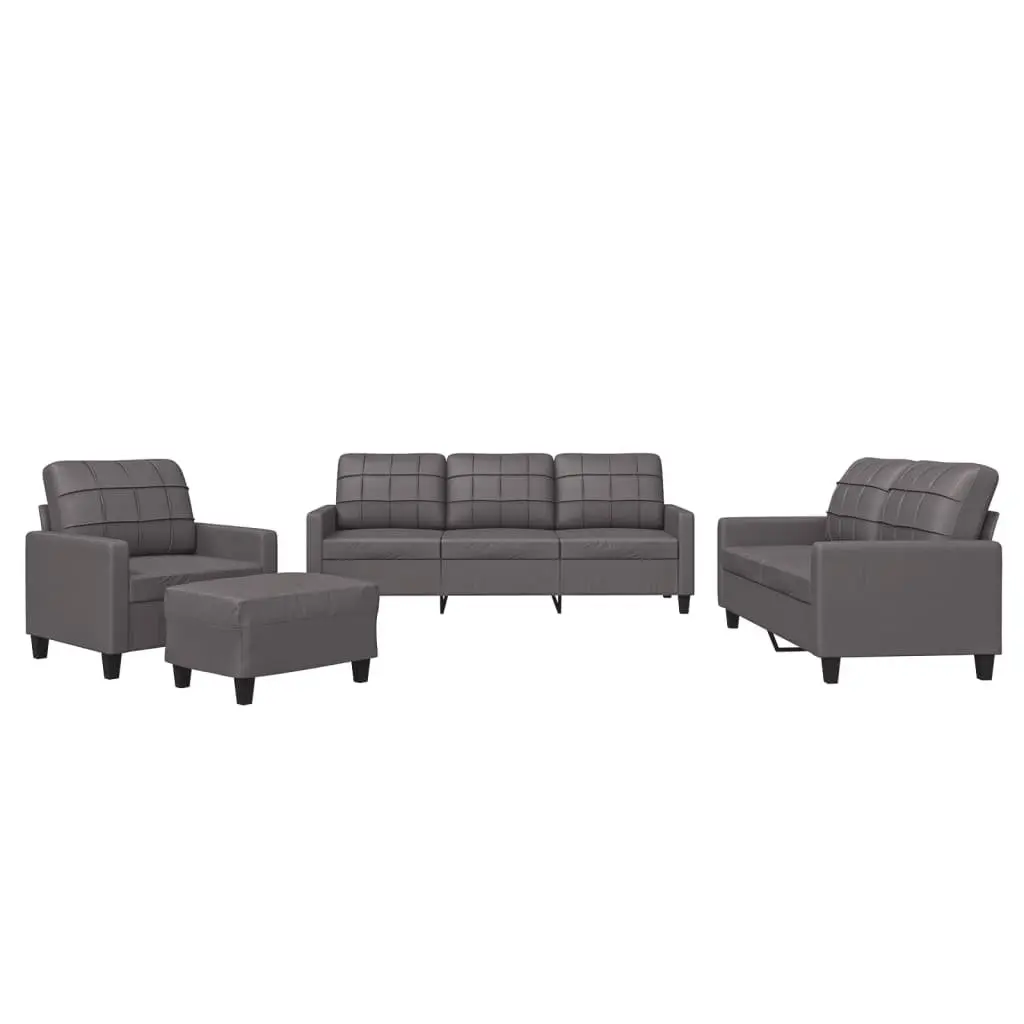 4 Piece Sofa Set Faux Leather Grey Compact Lounge Furniture with Footstool