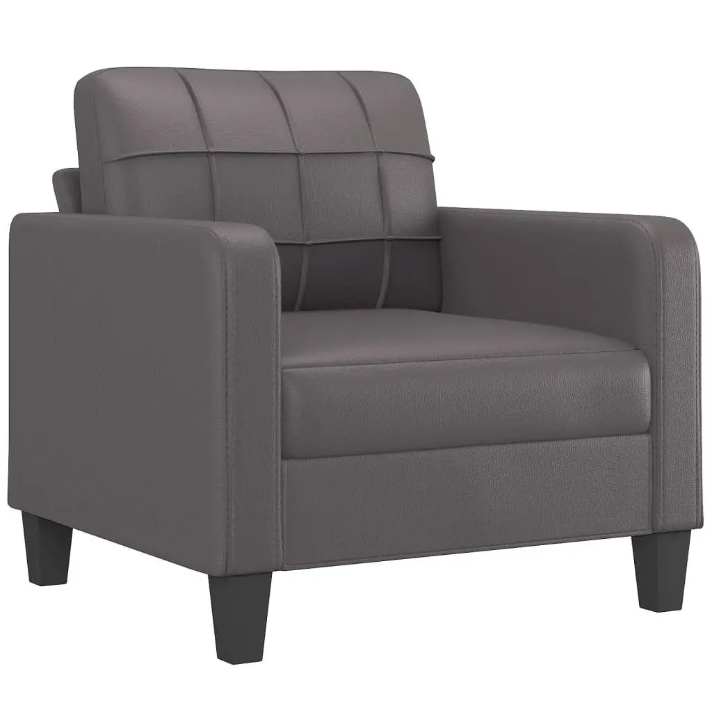 4 Piece Sofa Set Faux Leather Grey Compact Lounge Furniture with Footstool