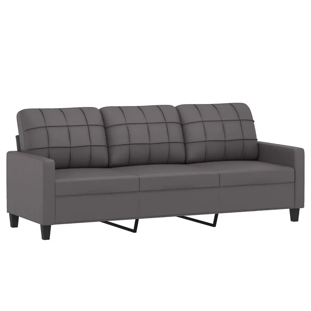4 Piece Sofa Set Faux Leather Grey Compact Lounge Furniture with Footstool