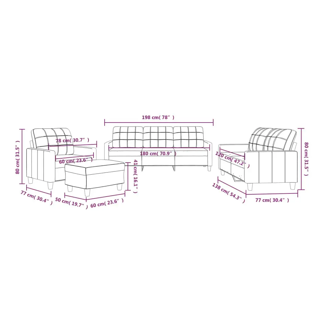 4 Piece Sofa Set Faux Leather Grey Compact Lounge Furniture with Footstool