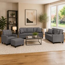 Functional Grey Faux Leather Sofa Set for Everyday Use