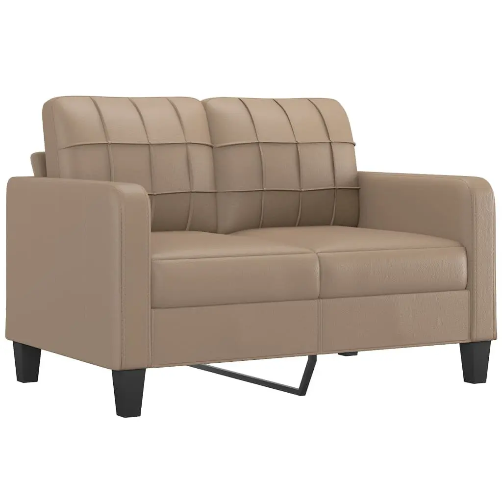 4 Piece Brown Faux Leather Living Room Sofa Set with Pillows and Footstool