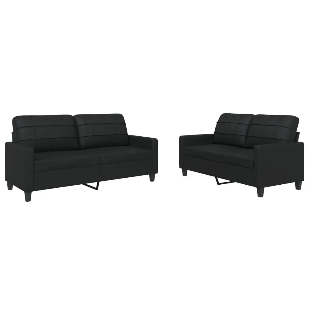 Sofa Set Faux Leather 2 Piece Black Living Room Seating