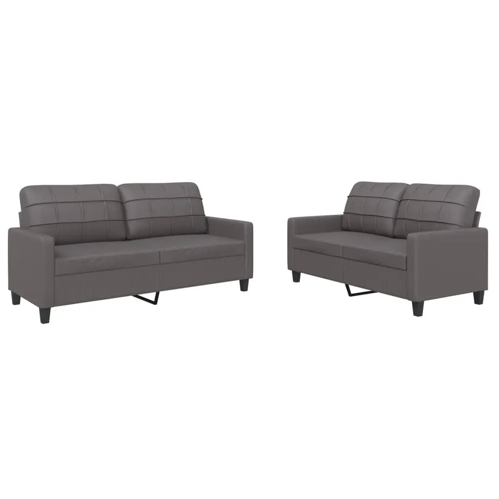 2 Piece Sofa Set Grey Faux Leather Living Room Furniture