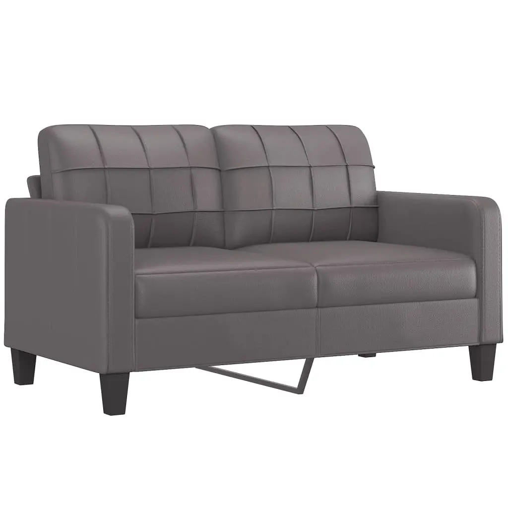 2 Piece Sofa Set Grey Faux Leather Living Room Furniture