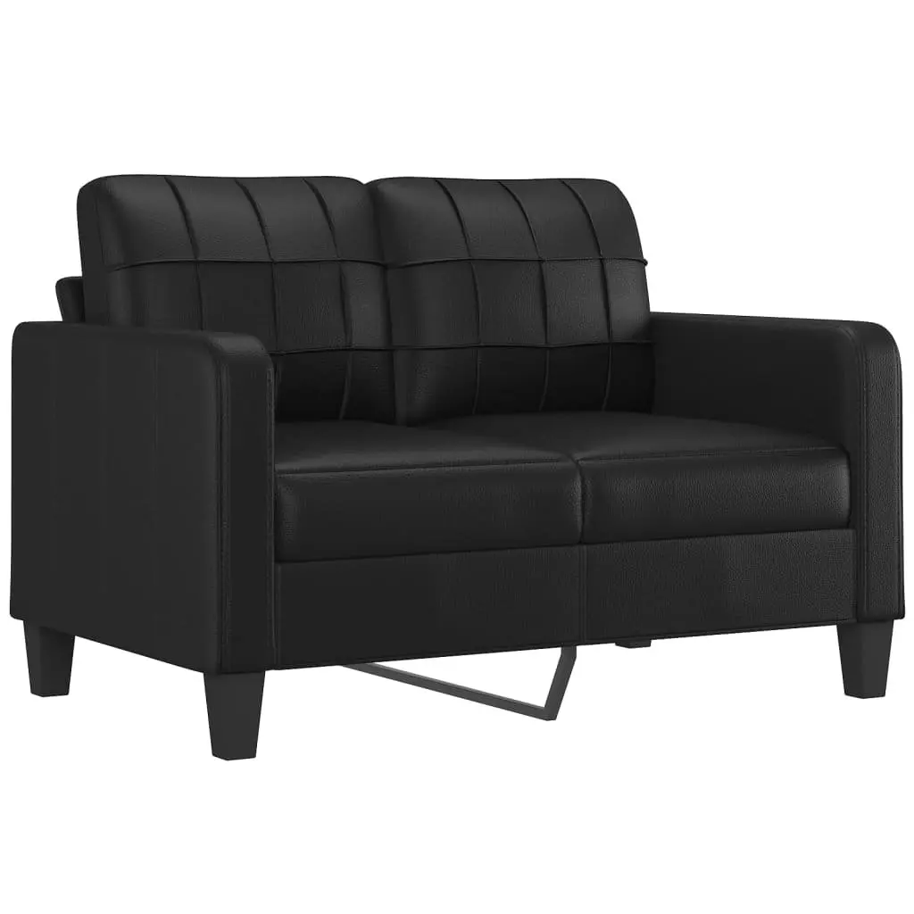 3 Piece Sofa Set with Footstool Cushions Black Faux Leather Living Room