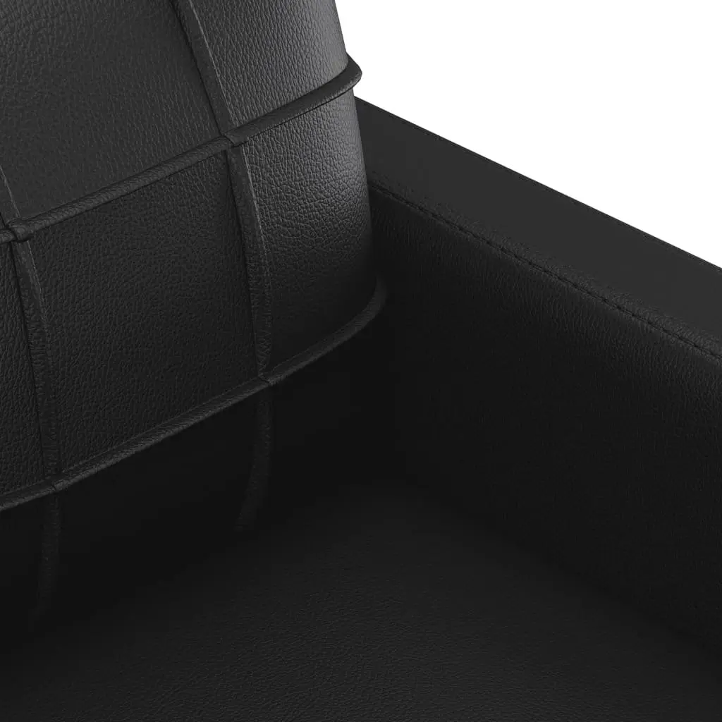 3 Piece Sofa Set with Footstool Cushions Black Faux Leather Living Room