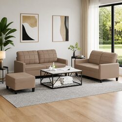 Compact 3 Piece Faux Leather Sofa Set for Any Living Space