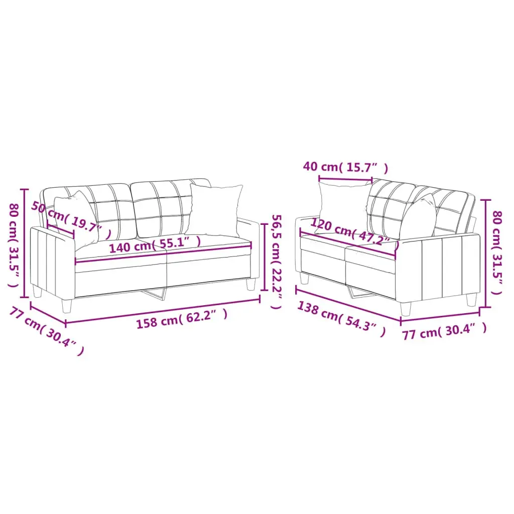 Sofa Set Faux Leather Black 2 Piece Lounge Couch with Throw Pillows