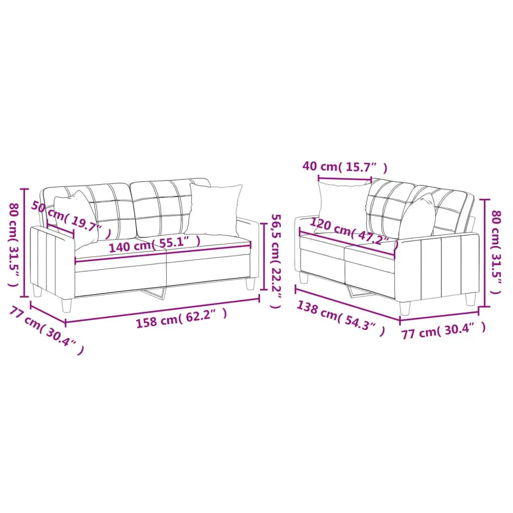 2 Piece Sofa Set Grey Faux Leather Couch