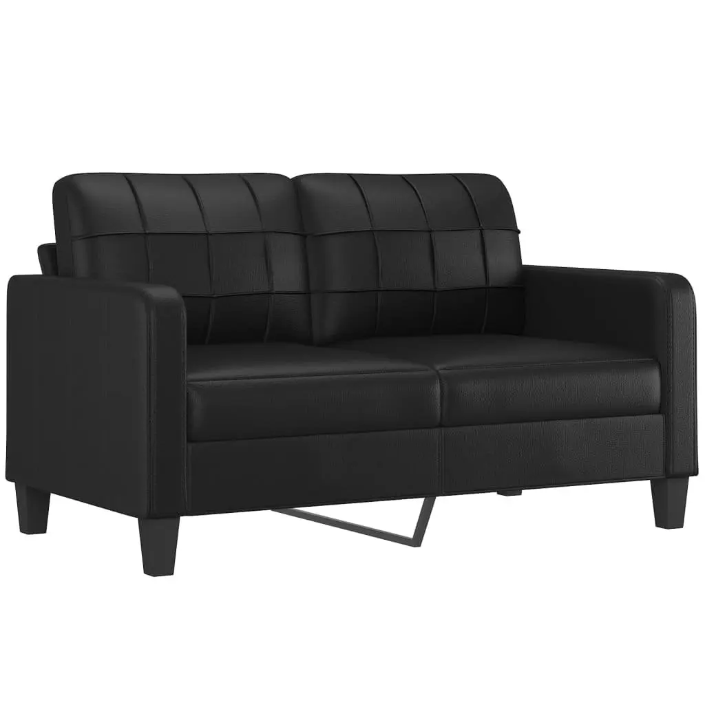 3 Piece Sofa Set Faux Leather Black Compact Couch with Throw Pillows and Footstool