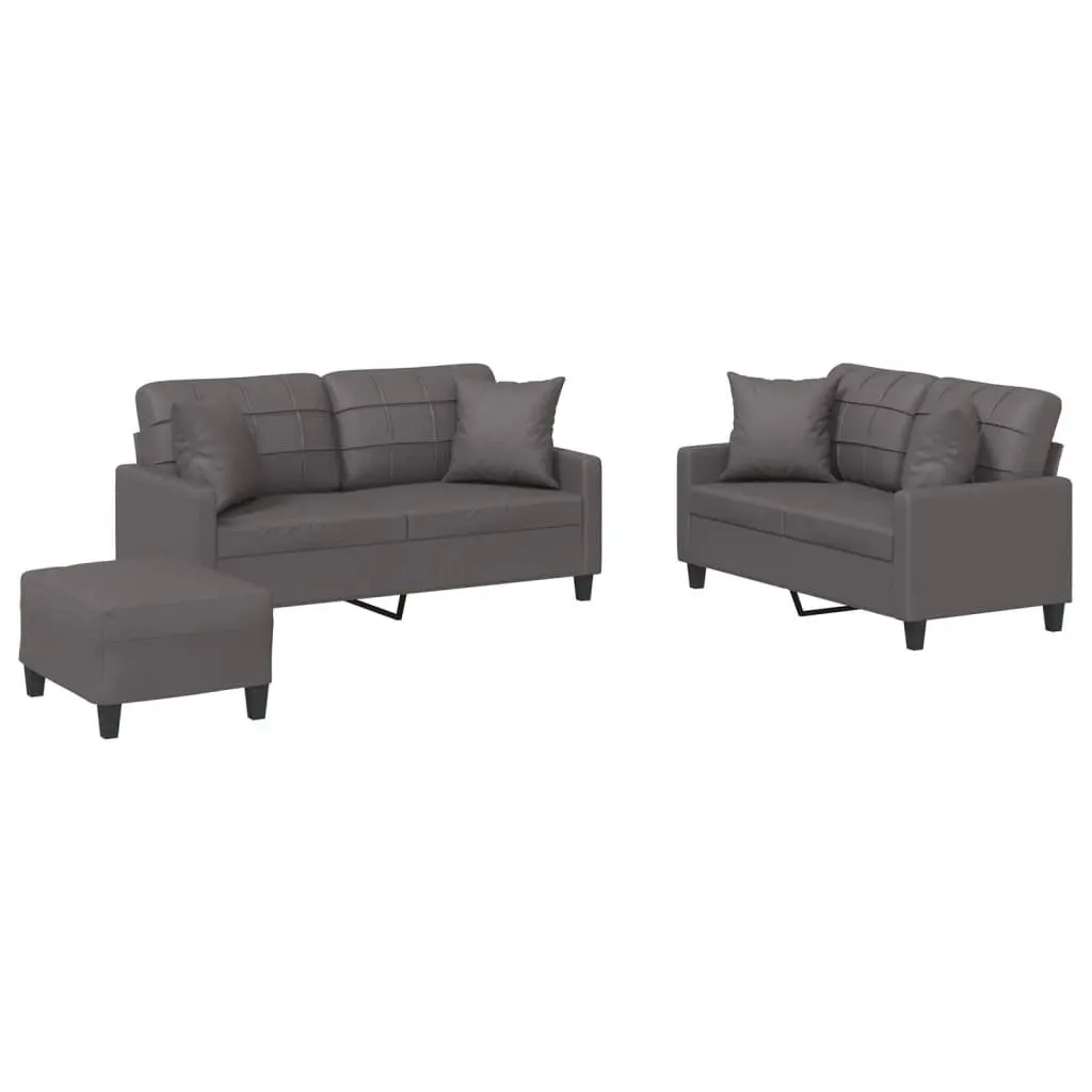 3 Piece Sofa Set Faux Leather Grey Lounge