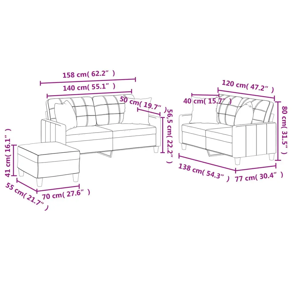 3 Piece Sofa Set Faux Leather Grey Lounge