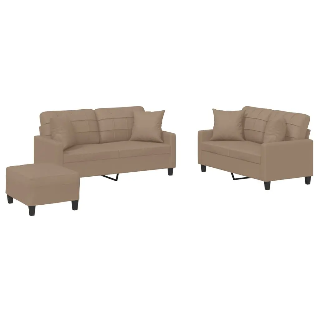 3 Piece Sofa Set Faux Leather Brown Compact Living Room