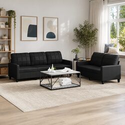 Practical Black Faux Leather Sofa Set for Everyday Use