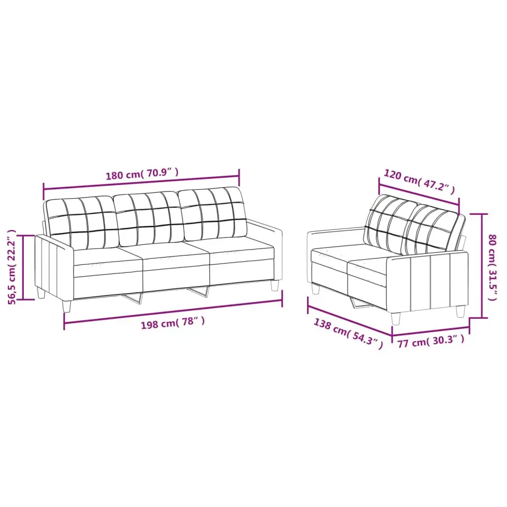 2 Piece Sofa Set Black Faux Leather Living Room Furniture Seating with Cushions