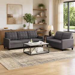 Practical Grey Faux Leather 2 Piece Sofa for Home