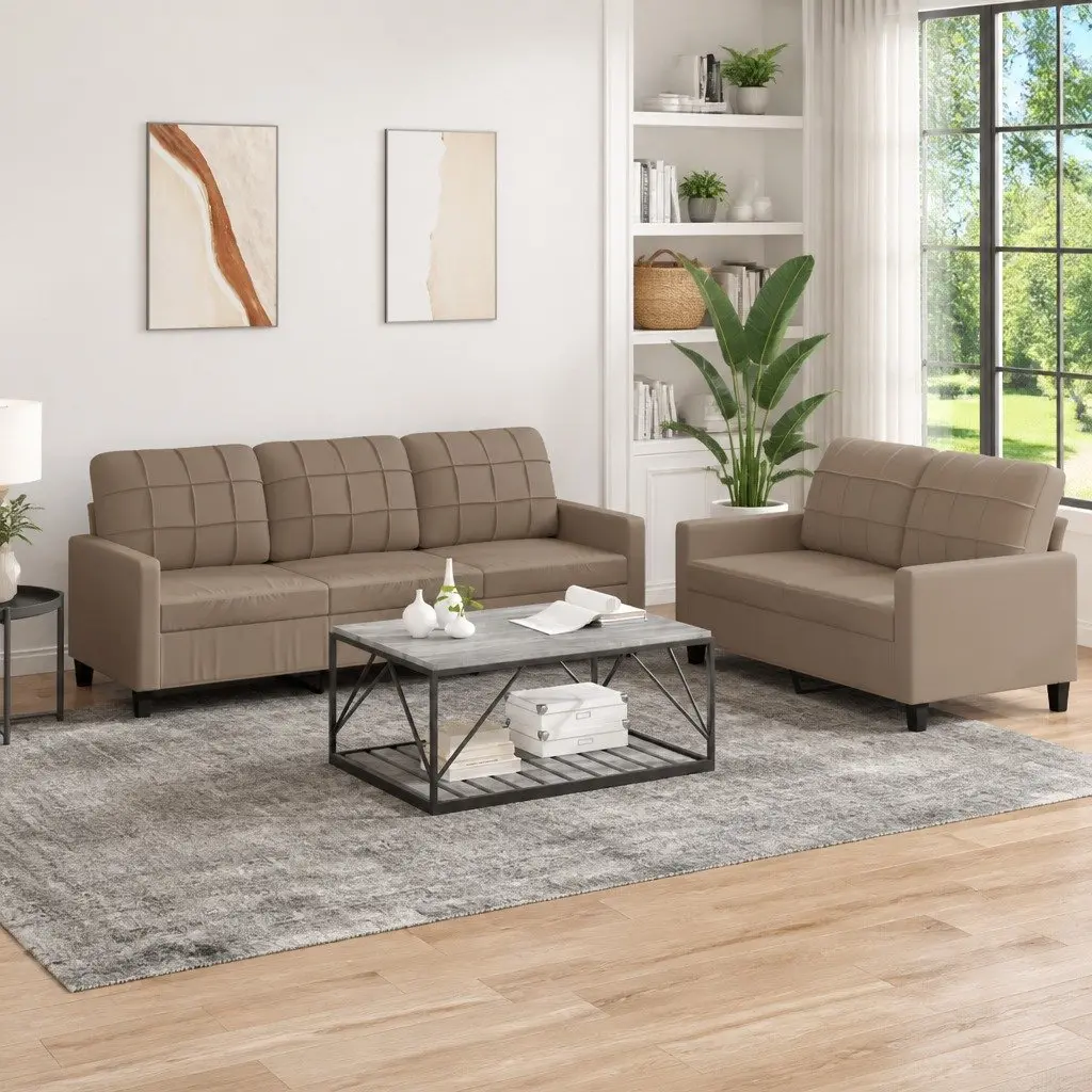 2 Piece Sofa Set Faux Leather Brown Cushioned Lounge Suite