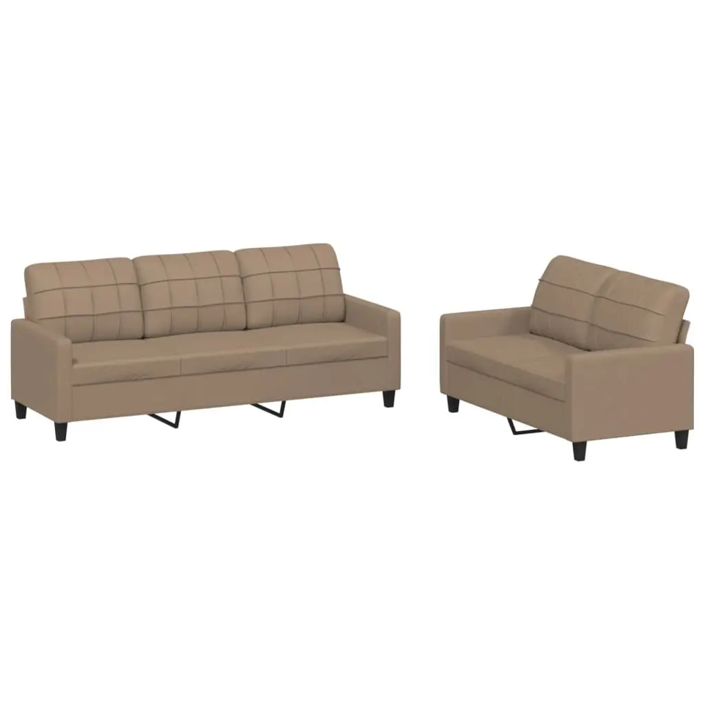 2 Piece Sofa Set Faux Leather Brown Cushioned Lounge Suite