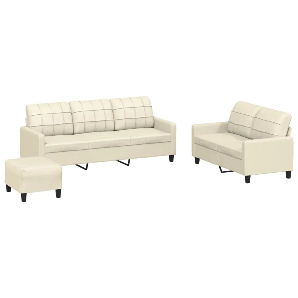 3 Piece Sofa Set Faux Leather Cream Living Room Furniture