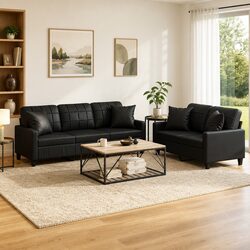 Practical Black Faux Leather Sofa Set for Everyday Use