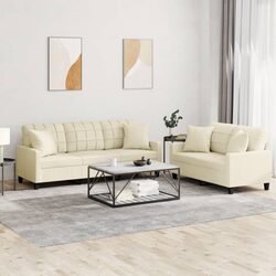 Versatile Cream Faux Leather 2 Piece Sofa Set with Cushions