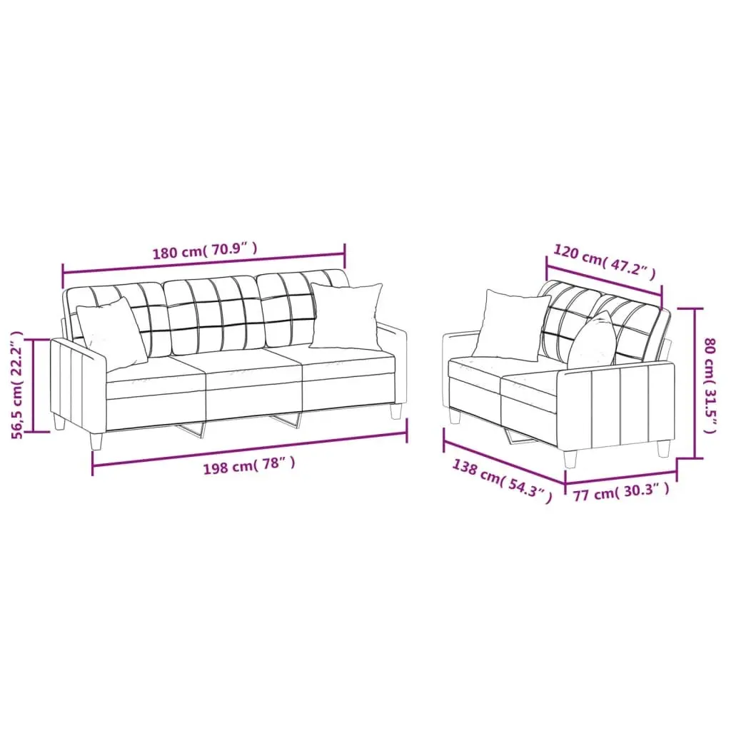 2 Piece Sofa Set Faux Leather Cream Lounge Suite Couch