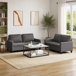 Comfortable Grey Faux Leather Sofa Set for Living Room
