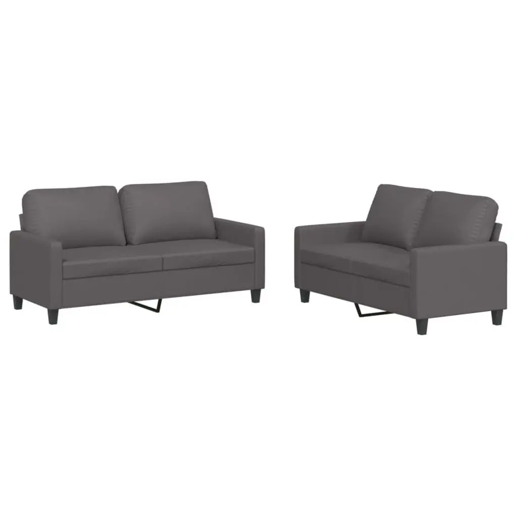 Grey Faux Leather Sofa Set for Living Room