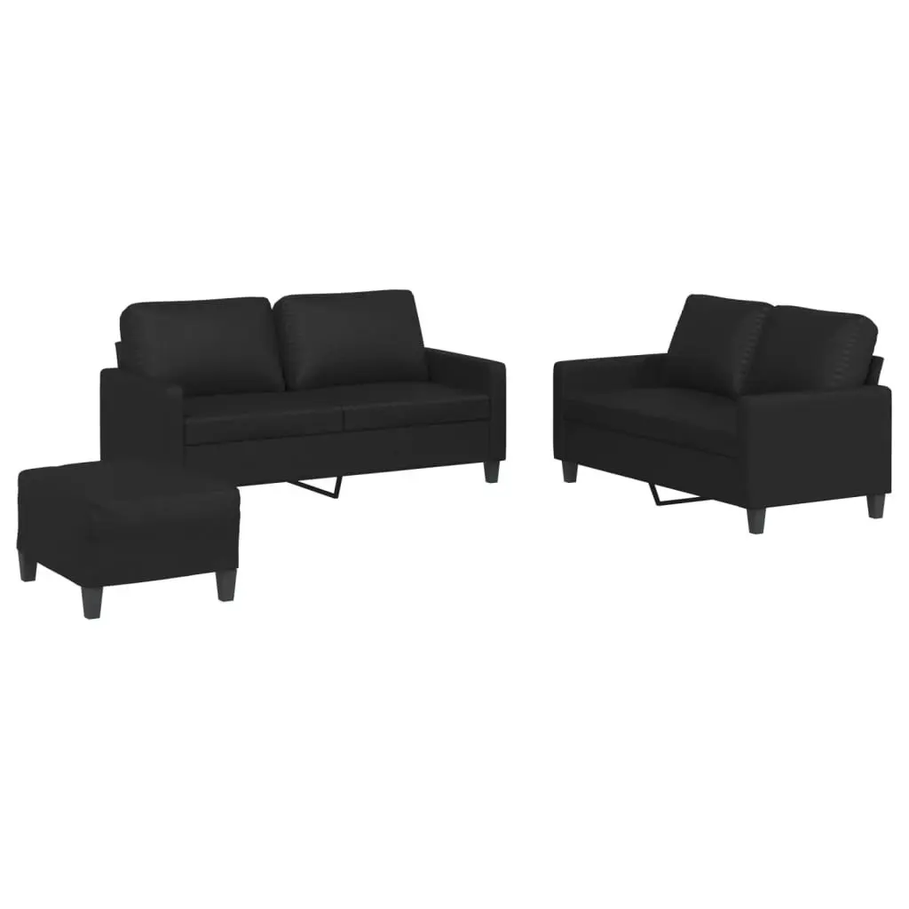 Sofa Set Faux Leather 3 Piece Black