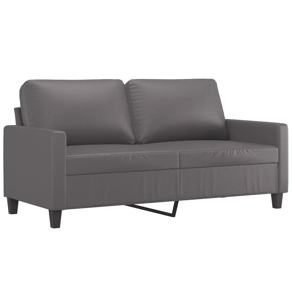 3 Piece Faux Leather Sofa Set Grey with Footstool
