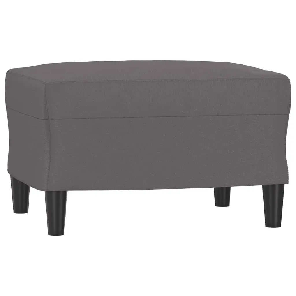 3 Piece Faux Leather Sofa Set Grey with Footstool
